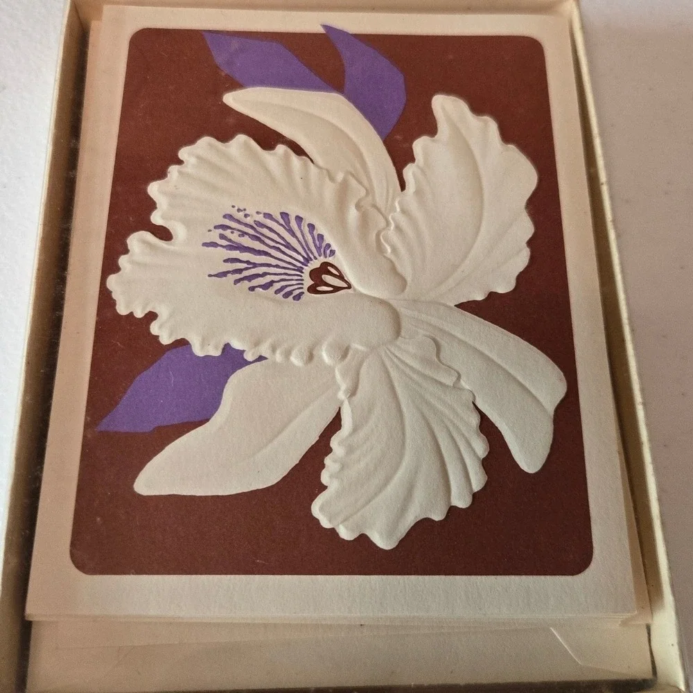Vintage 1983 Current Sculptured Orchid Notes Embossed Cards Boxed Set 7
